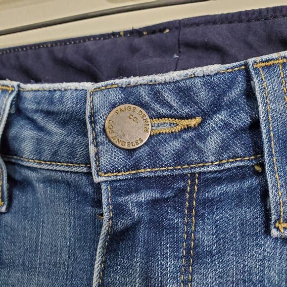 PAIGE HOXTON ANKLE Women’s Dark Wash Mid Rise Frayed Hem Denim Jeans 29 - Picture 2 of 14